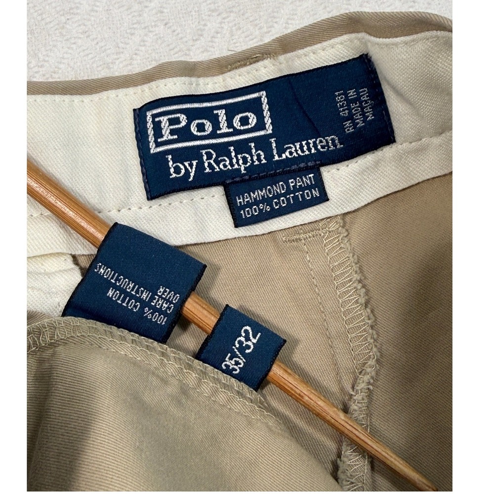 Polo Ralph Lauren Hammond Pant Men 35x31.5 Tan Khaki Pleated Cuffed Chinos Prep